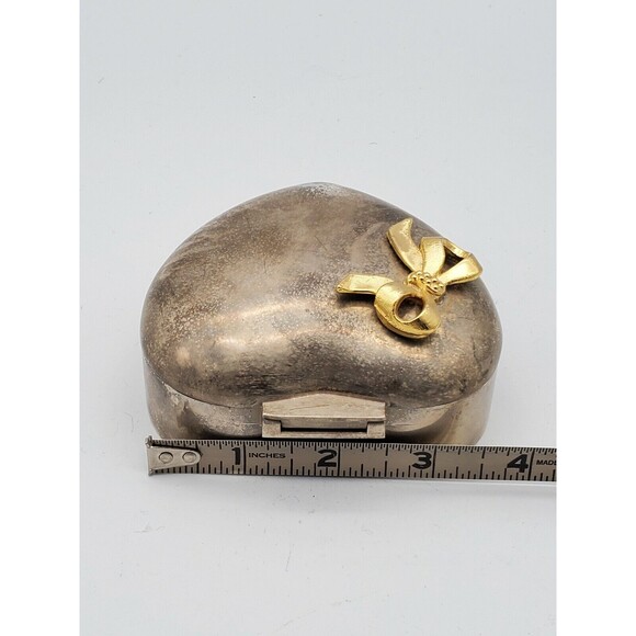 International Silver Co Plated Heart Shaped Jewelry Hinged Trinket Box with Bow - Picture 6 of 12